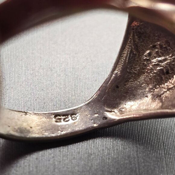 Sterling Silver High Dome Ring Size 7 Etched Ribbed Diamond-Cut Signed 5.69g - Picture 7 of 10